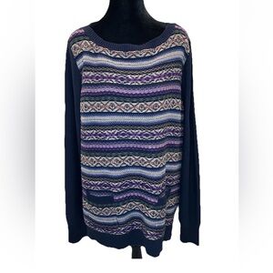 🆕Chaps Ladies size XL NWT navy/purple striped fair isle style pullover sweater‎